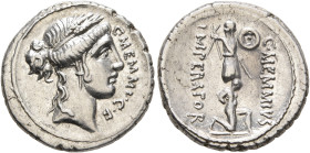 C. Memmius C.f, 56 BC. Denarius (Silver, 18 mm, 3.92 g, 5 h), Rome. C•MEMMI•C•F Head of Ceres to right, wearing wreath of grain ears and pendant earri...