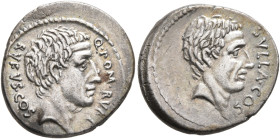 Q. Pompeius Rufus, 54 BC. Denarius (Silver, 19 mm, 3.61 g, 3 h), Rome. Q•POM•RVFI / RVFVS•COS Bare head of the consul Q. Pompeius Rufus to right. Rev....