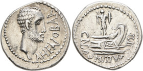 Cn. Domitius L.f. Ahenobarbus, 41 BC. Denarius (Silver, 18 mm, 3.93 g, 6 h), uncertain mint moving with Ahenobarbus along the Adriatic or Ionian Sea. ...