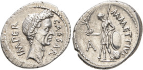Julius Caesar, 49-44 BC. Denarius (Silver, 19 mm, 4.09 g, 3 h), M. Mettius, moneyer. Rome, March-April 44. CAESAR IMPER Wreathed head of Julius Caesar...