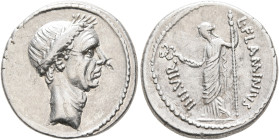 Julius Caesar, 49-44 BC. Denarius (Silver, 19 mm, 3.91 g, 12 h), L. Flaminius Chilo, moneyer. Rome, 41. Wreathed head of Julius Caesar to right. Rev. ...