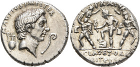 Sextus Pompey, 43-35 BC. Denarius (Silver, 18 mm, 3.88 g, 1 h), military mint in Sicily, 37-36. MAG•PIVS•IMP•ITER Bare head of Cn. Pompeius Magnus to ...
