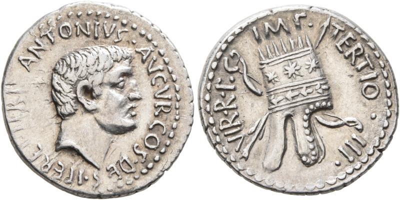 Mark Antony, 44-30 BC. Denarius (Silver, 20 mm, 3.90 g, 3 h), Antiochia on the O...