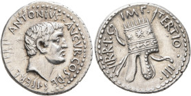 Mark Antony, 44-30 BC. Denarius (Silver, 20 mm, 3.90 g, 3 h), Antiochia on the Orontes or a military mint travelling with Canidius Crassus in Armenia,...