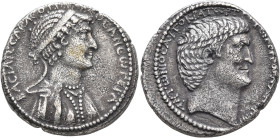 Cleopatra VII of Egypt, 51-30 BC, with Mark Antony. Tetradrachm (Silver, 26 mm, 14.86 g, 1 h), Antiochia on the Orontes or a mint further to the South...