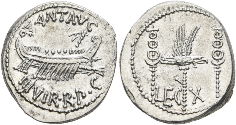 Mark Antony, 44-30 BC. Denarius (Silver, 17 mm, 3.84 g, 6 h), military mint movi...