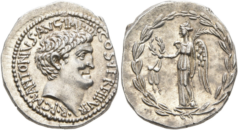 Mark Antony, 44-30 BC. Denarius (Silver, 19 mm, 3.87 g, 12 h), D. Turullius, mon...