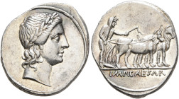 Octavian, 44-27 BC. Denarius (Silver, 19 mm, 3.68 g, 6 h), uncertain mint in Italy (Rome?), autumn 30-summer 29. Laureate head of Apollo of Actium to ...