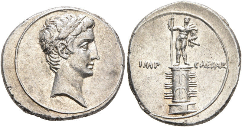 Octavian, 44-27 BC. Denarius (Silver, 20 mm, 3.84 g, 9 h), uncertain mint in Ita...