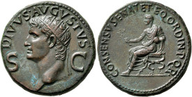Divus Augustus, died AD 14. Dupondius (Orichalcum, 29 mm, 16.06 g, 6 h), Rome, struck under Gaius (Caligula), 37-41. DIVVS•AVGVSTVS / S - C Radiate he...