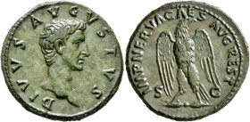 Divus Augustus, died AD 14. As (Copper, 29 mm, 11.28 g, 6 h), Rome, struck under Nerva, circa 97-98. DIVVS AVGVSTVS Bare head of Divus Augustus to rig...