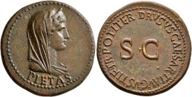 Julia Augusta (Livia), Augusta, 14-29. Dupondius (Orichalcum, 31 mm, 14.66 g, 6 h), Rome, struck under Tiberius, 22-23. PIETAS Veiled, diademed, and d...