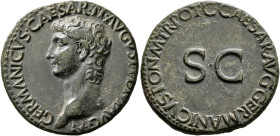 Germanicus, died AD 19. As (Copper, 28 mm, 10.72 g, 6 h), Rome, struck under Caligula, 37-38. GERMANICVS•CAESAR•TI•AVGVST•F•DIVI•AVG•N• Bare head of G...