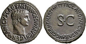 Germanicus, died AD 19. As (Copper, 30 mm, 10.29 g, 6 h), Rome, struck under Claudius, 42-43. GERMANICVS CAESAR TI AVG F DIVI AVG N Bare head of Germa...