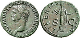 Claudius, 41-54. As (Copper, 29 mm, 11.66 g, 6 h), Rome, 42-43. TI CLAVDIVS CAESAR AVG P M TR P IMP P P Bare head of Claudius to left. Rev. LIBERTAS A...