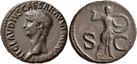 Claudius, 41-54. As (Copper, 29 mm, 11.58 g, 6 h), Rome, 42-43. TI•CLAVDIVS•CAESAR•AVG•P•M•TR•P•IMP•P•P Bare head of Claudius to left. Rev. S - C Mine...