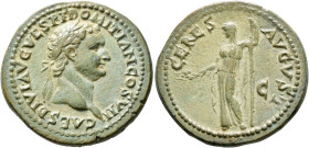 Domitian, as Caesar, 69-81. Dupondius (Orichalcum, 29 mm, 12.70 g, 6 h), uncertain mint in Thrace, 80-81. CAES DIVI AVG VESP F DOMITIAN COS VII Laurea...