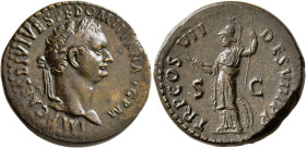 Domitian, 81-96. Dupondius (Orichalcum, 28 mm, 14.33 g, 6 h), Rome, 13 September-31 December 81. IMP CAES DIVI VESP F DOMITIAN AVG P M Laureate head o...