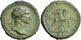 Trajan, 98-117. Dupondius (Orichalcum, 28 mm, 13.60 g, 6 h), Rome, circa 107-109. IMP CAES NERVAE TRAIANO AVG GER DAC P M TR P COS V P P Radiate head ...