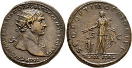 Trajan, 98-117. Dupondius (Orichalcum, 28 mm, 15.43 g, 6 h), Rome, 111. IMP CAES NERVAE TRAIANO AVG GER DAC P M TR P COS V P P Radiate head of Trajan ...