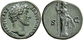 Marcus Aurelius, as Caesar, 139-161. As (Copper, 26 mm, 11.50 g, 12 h), Rome, 145-146. AVRELIVS CAESAR AVG PII F COS II Bare head of Marcus Aurelius t...