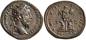 Marcus Aurelius, 161-180. Dupondius (Orichalcum, 26 mm, 12.51 g, 11 h), Rome, 177. M ANTONINVS AVG GERM SARM TR P XXXI Radiate head of Marcus Aurelius...