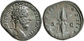 Marcus Aurelius, 161-180. Dupondius (Orichalcum, 25 mm, 11.80 g, 8 h), Rome, 177. M ANTONINVS AVG GERM SARM TR P XXXI Radiate head of Marcus Aurelius ...