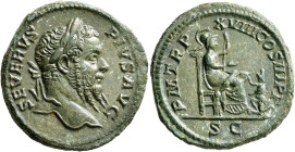 Septimius Severus, 193-211. As (Copper, 26 mm, 9.30 g, 6 h), Rome, 210. SEVERVS PIVS AVG Laureate head of Septimius Severus to right. Rev. P M TR P XV...