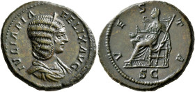 Julia Domna, Augusta, 193-217. As (Copper, 27 mm, 9.57 g, 12 h), Rome, 215. IVLIA PIA FELIX AVG Diademed and draped bust of Julia Domna to right. Rev....