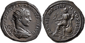 Elagabalus, 218-222. Dupondius (Orichalcum, 27 mm, 14.00 g, 12 h), Rome, 219. IMP CAES M AVR ANTONINVS PIVS AVG Radiate, draped and cuirassed bust of ...