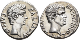 Augustus, with Agrippa, 27 BC-AD 14. Denarius (Silver, 18 mm, 3.75 g, 10 h), C. Sulpicius Platorinus, moneyer, Rome, 13 BC. CAESAR AVGVSTVS Bare head ...