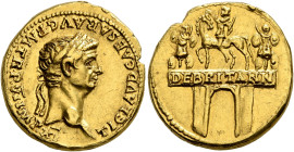 Claudius, 41-54. Aureus (Gold, 19 mm, 7.81 g, 11 h), Lugdunum, 46-47. TI CLAVD CAESAR AVG•P M•TR•P•VI IMP•XI Laureate head of Claudius to right. Rev. ...