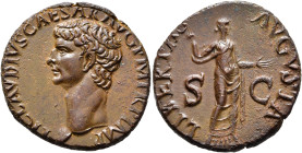 Claudius, 41-54. As (Copper, 26 mm, 9.74 g, 7 h), Rome or an uncertain provincial mint (in Thrace?), 50-54. TI CLAVDIVS CAESAR AVG P M TR P IMP Bare h...