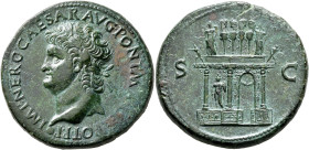 Nero, 54-68. Sestertius (Orichalcum, 35 mm, 25.22 g, 7 h), Lugdunum, circa 66. IMP NERO CAESAR AVG PONT MAX TR POT P P Laureate head of Nero to left, ...