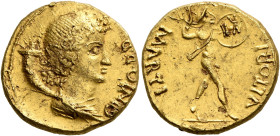 Forces of Galba in Spain. Anonymous, 3 April-2nd half of June 68. Aureus (Gold, 18 mm, 7.39 g, 6 h), uncertain mint in Spain. Group I. GENIO P R Drape...