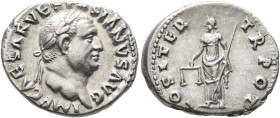 Vespasian, 69-79. Denarius (Silver, 20 mm, 3.41 g, 6 h), Rome, January-June 70. IMP CAESAR VESPASIANVS AVG Laureate head of Vespasian to right. Rev. C...