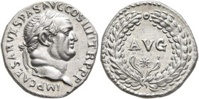 Vespasian, 69-79. Denarius (Silver, 17 mm, 3.27 g, 6 h), Ephesus, late 73. IMP CAESAR VESPAS AVG COS IIII TR P P P Laureate head of Vespasian to right...