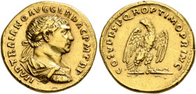 Trajan, 98-117. Aureus (Gold, 20 mm, 7.45 g, 6 h), Rome, 107-108. IMP TRAIANO AVG GER DAC P M TR P Laureate, draped and cuirassed bust of Trajan to ri...