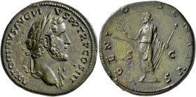 Antoninus Pius, 138-161. Sestertius (Orichalcum, 33 mm, 26.13 g, 6 h), Rome, 140-144. ANTONINVS AVG PIVS P P TR P COS III Laureate head of Antoninus P...