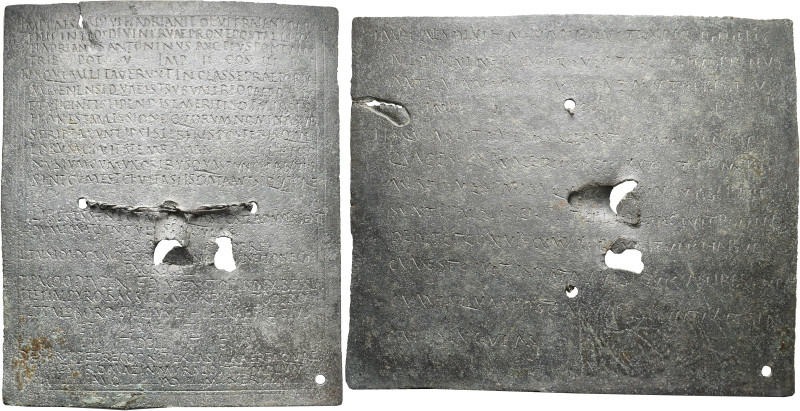 Antoninus Pius, 138-161. Military Diploma (Bronze, 154x182 mm, 245.51 g, 3 h), f...
