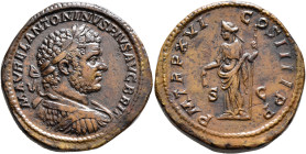Caracalla, 198-217. Sestertius (Orichalcum, 34 mm, 25.09 g, 12 h), Rome, 213. M AVREL ANTONINVS PIVS AVG BRIT Laureate and cuirassed bust of Caracalla...