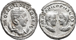 Otacilia Severa, with Philip I and Philip II, Augusta, 244-249. Antoninianus (Silver, 22 mm, 3.77 g, 1 h), festive emission on the appointment of Phil...