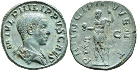 Philip II, as Caesar, 244-247. Sestertius (Orichalcum, 29 mm, 16.55 g, 12 h), Rome, 246-247. M IVL PHILIPPVS CAES Bare-headed and draped bust of Phili...