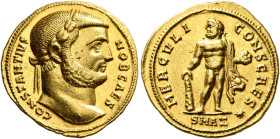 Constantius I, as Caesar, 293-305. Aureus (Gold, 19 mm, 5.35 g, 6 h), Antiochia, 293. CONSTANTIVS - NOB CAES Laureate head of Constantius I to right. ...