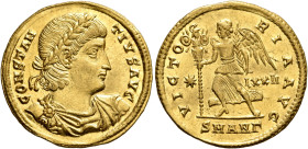 Constantius II, 337-361. Solidus (Gold, 22 mm, 4.53 g, 5 h), Antiochia, 337-347. CONSTAN-TIVS AVG Laureate, draped and cuirassed bust of Constantius I...