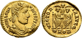 Magnus Maximus, 383-388. Solidus (Gold, 21 mm, 4.41 g, 6 h), Treveri, 385-386. D N MAG MA-XIMVS P F AVG Pearl-and-rosette-diademed, draped and cuirass...