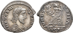 Eugenius, 392-394. Siliqua (Silver, 19 mm, 2.08 g, 12 h), Lugdunum. D N EVGENI-VS P F AVG Pearl-diademed, draped and cuirassed bust of Eugenius to rig...