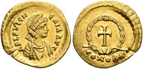 Aelia Pulcheria, Augusta, 414-453. Tremissis (Gold, 13 mm, 1.40 g, 12 h), Constantinopolis, circa 420-450/3. AEL PVLCH-ERIA AVG Diademed and draped bu...