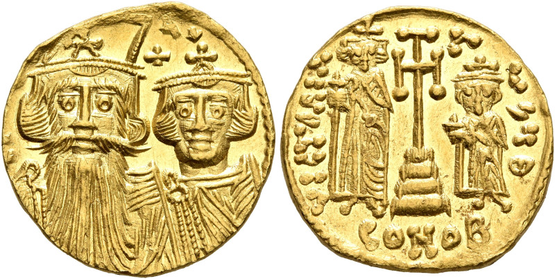 Constans II, with Constantine IV, Heraclius, and Tiberius, 641-668. Solidus (Gol...