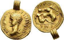 UNCERTAIN GERMANIC TRIBES, Aurum Barbarorum. Late 3rd-early 4th centuries. 'Quinarius' (Gold, 19 mm, 3.29 g, 6 h), 'Bear Group'. IVIIΓIΛIII I IICIVIIΛ...